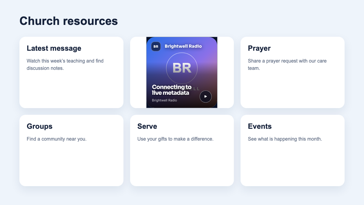 Square Bug Player shown in a church resource grid