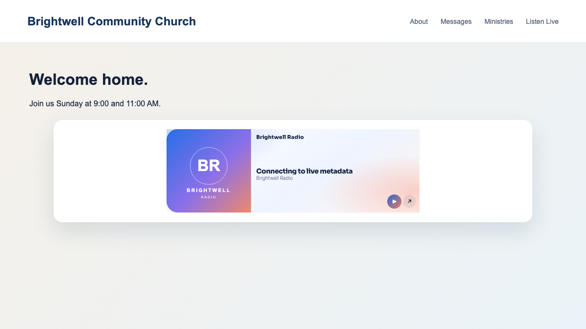 Pill Player shown in a church website header