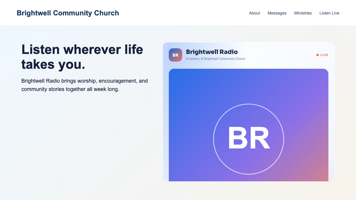 Standard Embed shown inside a church homepage